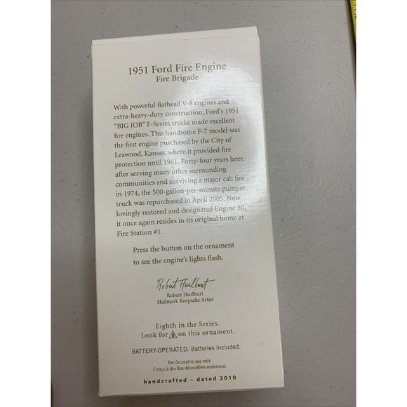 2010 Hallmark Keepsake Ornament 1951 Ford Fire Engine Brigade #8 Magic Light Ser - Picture 2 of 4